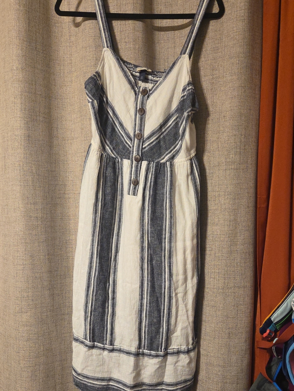 Universal Thread Blue and White Striped Button-Front Midi Dress